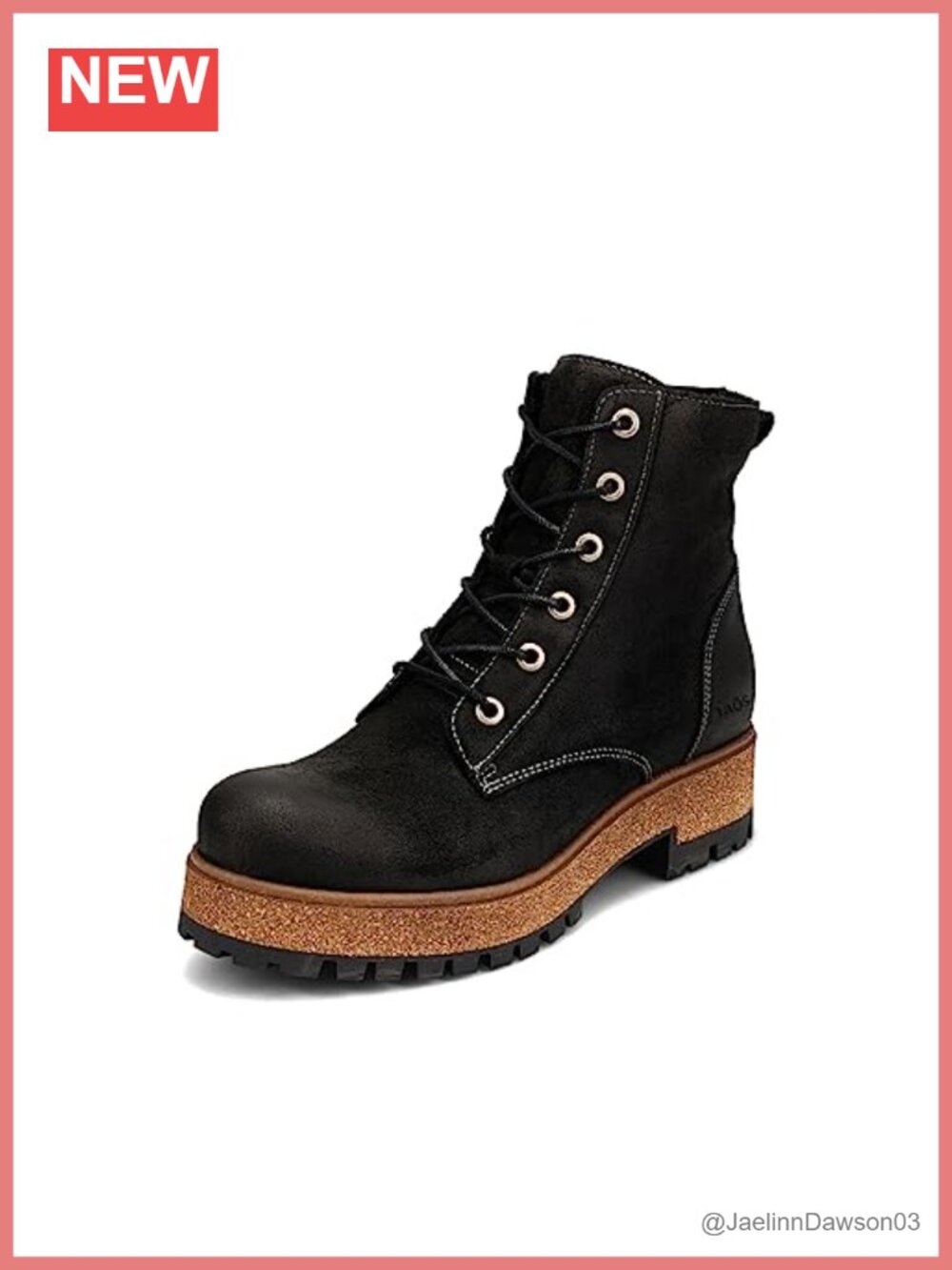 Leather Ankle Boots Lace-Up Block Heel Winter Snow Boots